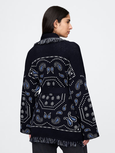 Navy Blue Oversized Fringe Shawl Cardigan