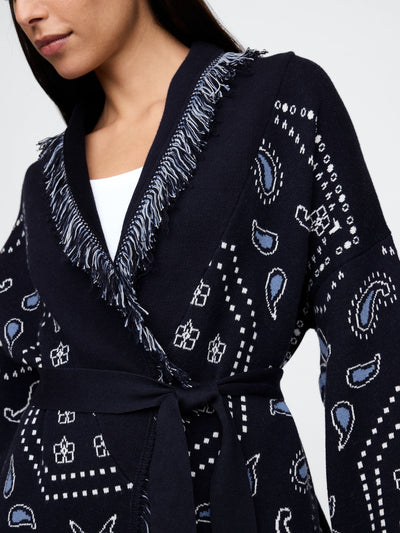 Navy Blue Oversized Fringe Shawl Cardigan