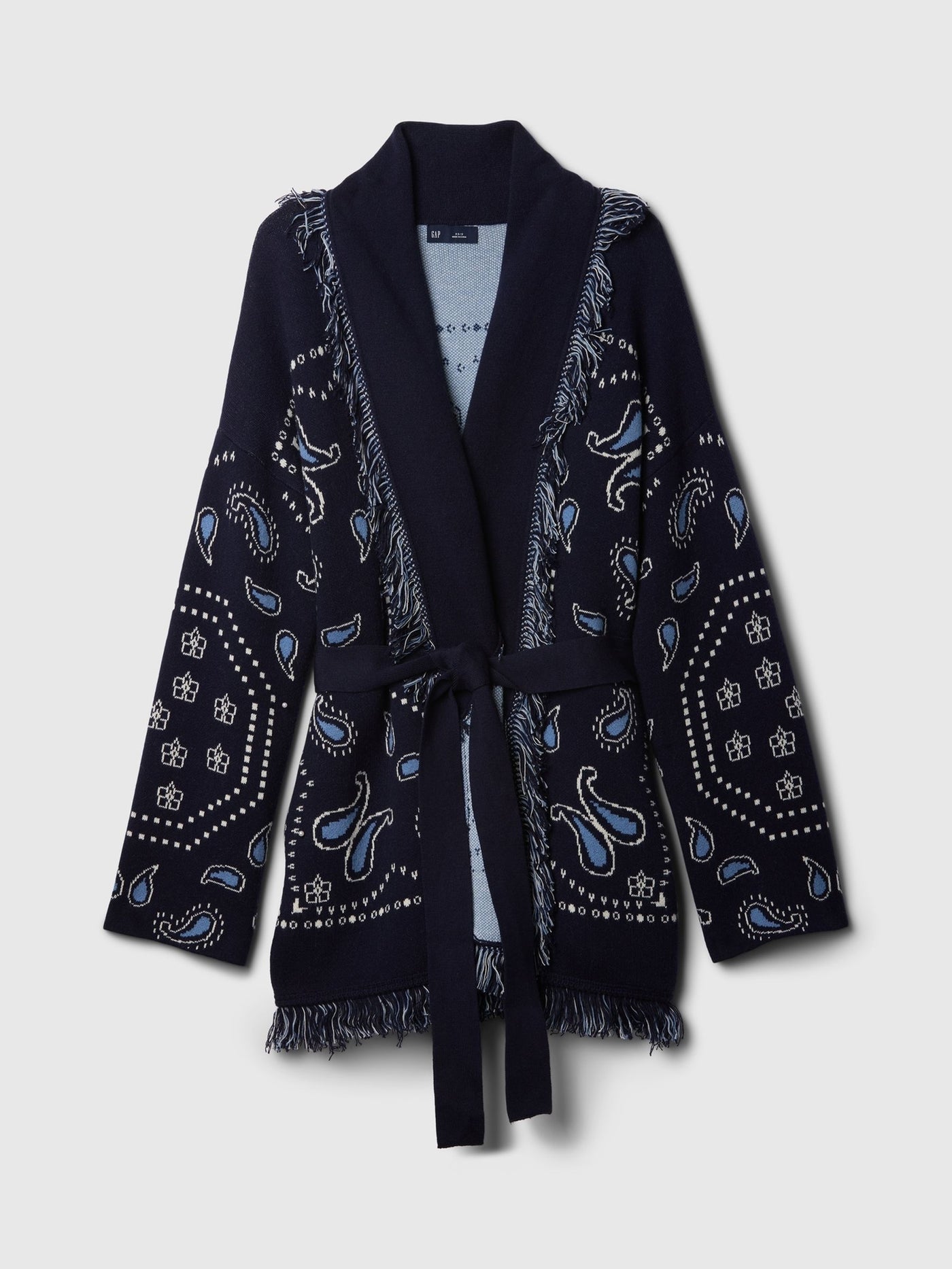 Navy Blue Oversized Fringe Shawl Cardigan