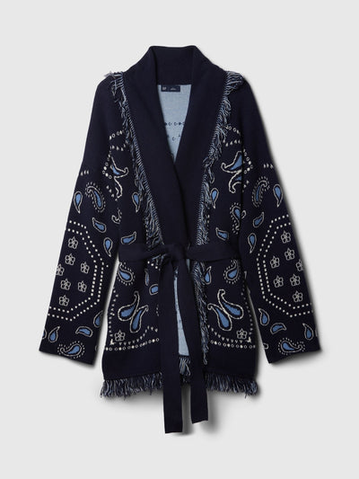 Navy Blue Oversized Fringe Shawl Cardigan
